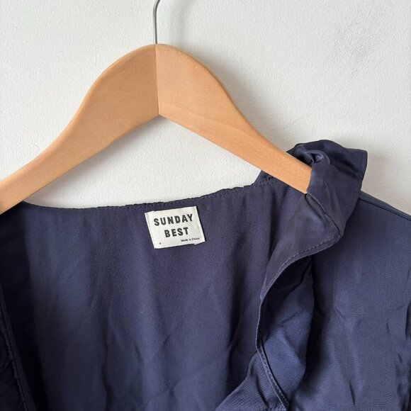 Aritzia Sunday Best Taro Dress Long Sleeve Ruffle Wrap Satin Dress NWT Sz 4 - Picture 3 of 6